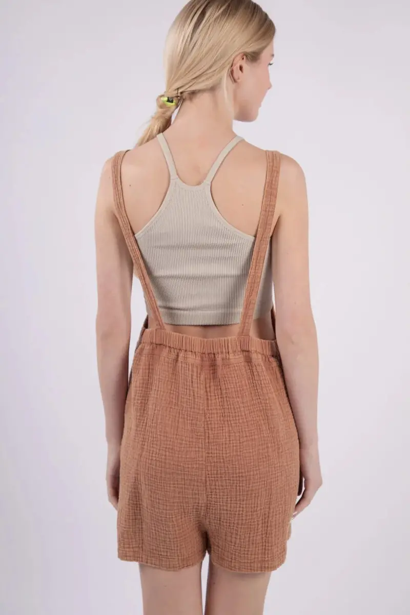 Sleeveless Double Gauze Overalls With Pockets 2