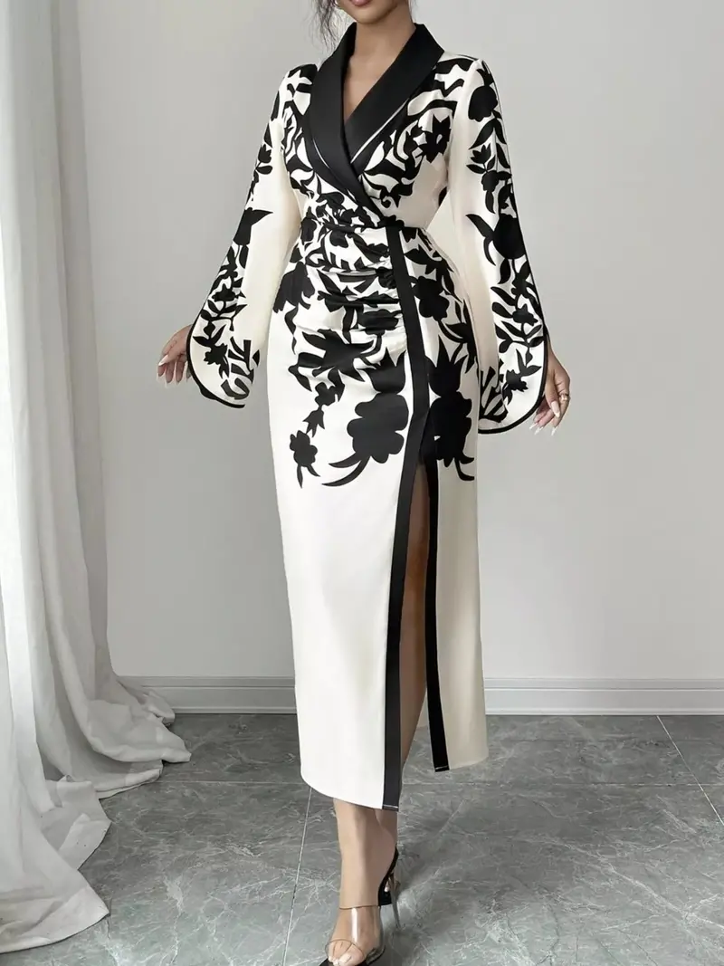 Slit Long Sleeve Wrap Midi Dress 4