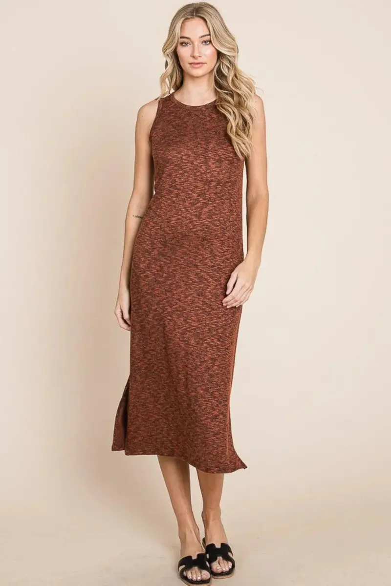 Slit Round Neck Sleeveless Midi Dress 1