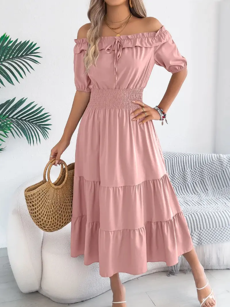 Smocked Off-Shoulder Tiered Dress 1