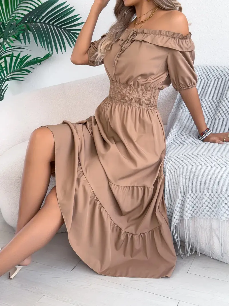 Smocked Off-Shoulder Tiered Dress 11