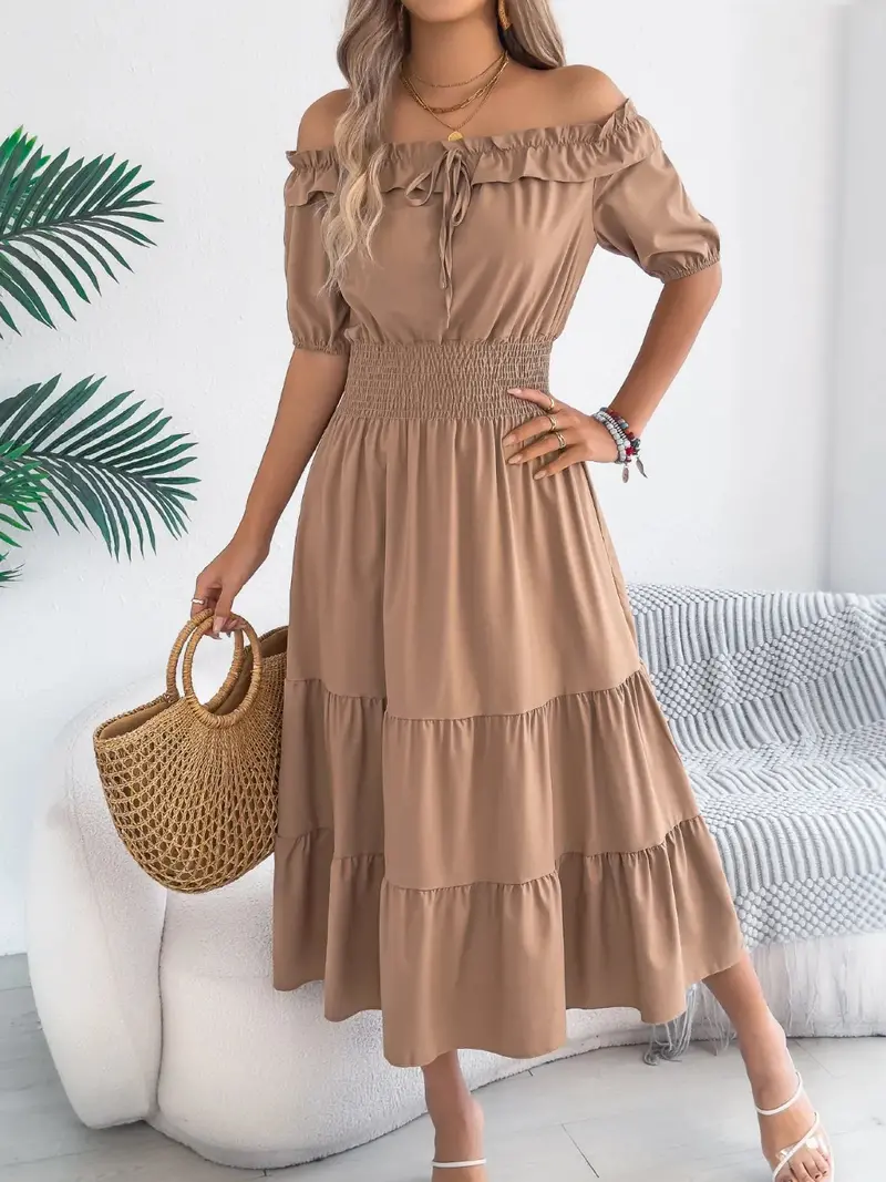 Smocked Off-Shoulder Tiered Dress 12