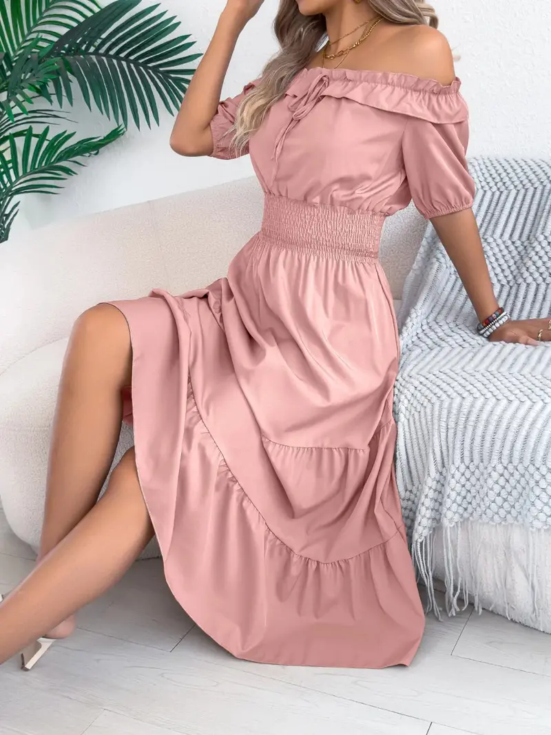 Smocked Off-Shoulder Tiered Dress 2