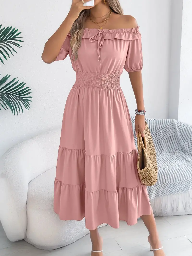 Smocked Off-Shoulder Tiered Dress 4