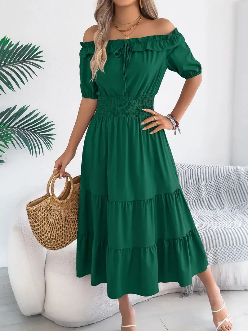 Smocked Off-Shoulder Tiered Dress 8