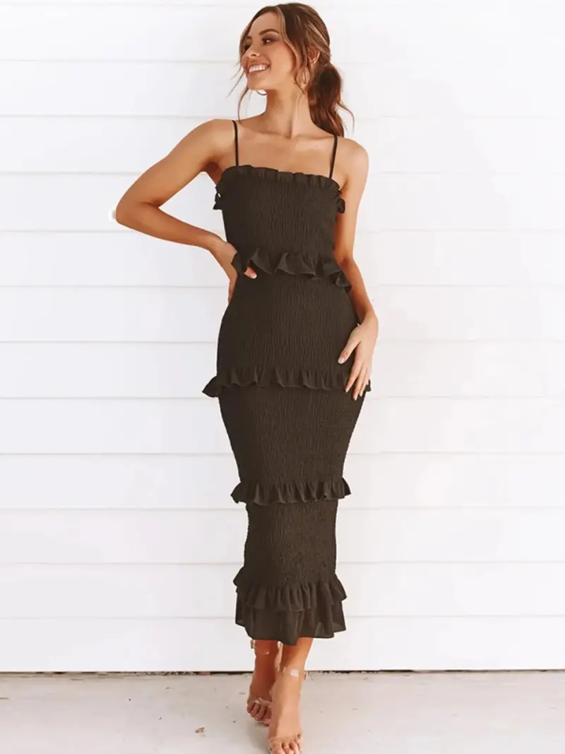 Smocked Ruffled Midi Cami Dress 5
