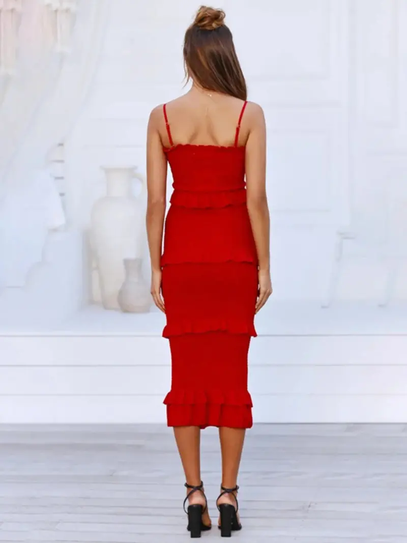 Smocked Ruffled Midi Cami Dress 8