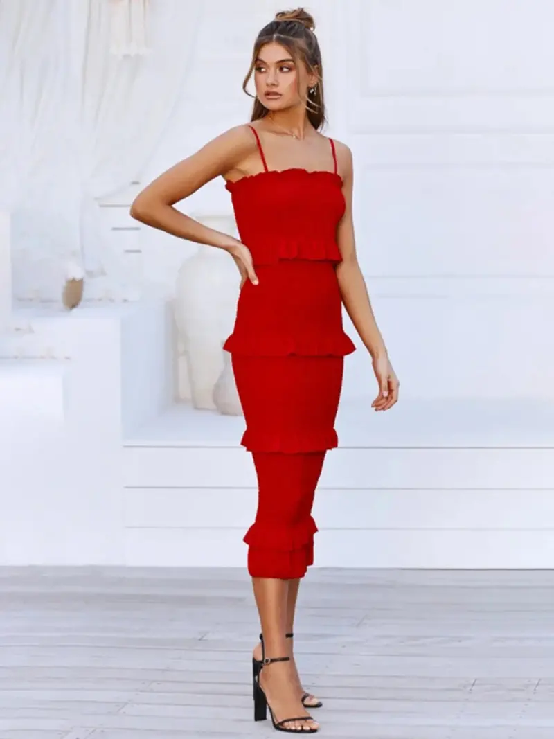 Smocked Ruffled Midi Cami Dress 9