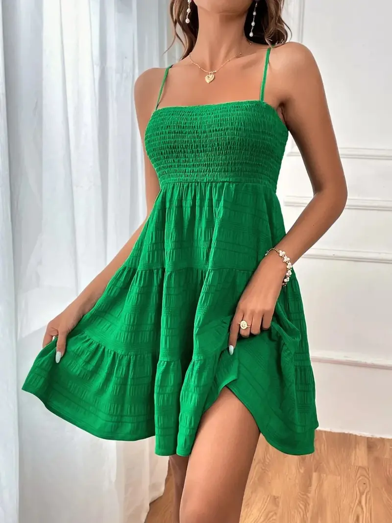Smocked Tiered Sleeveless Mini Dress 12