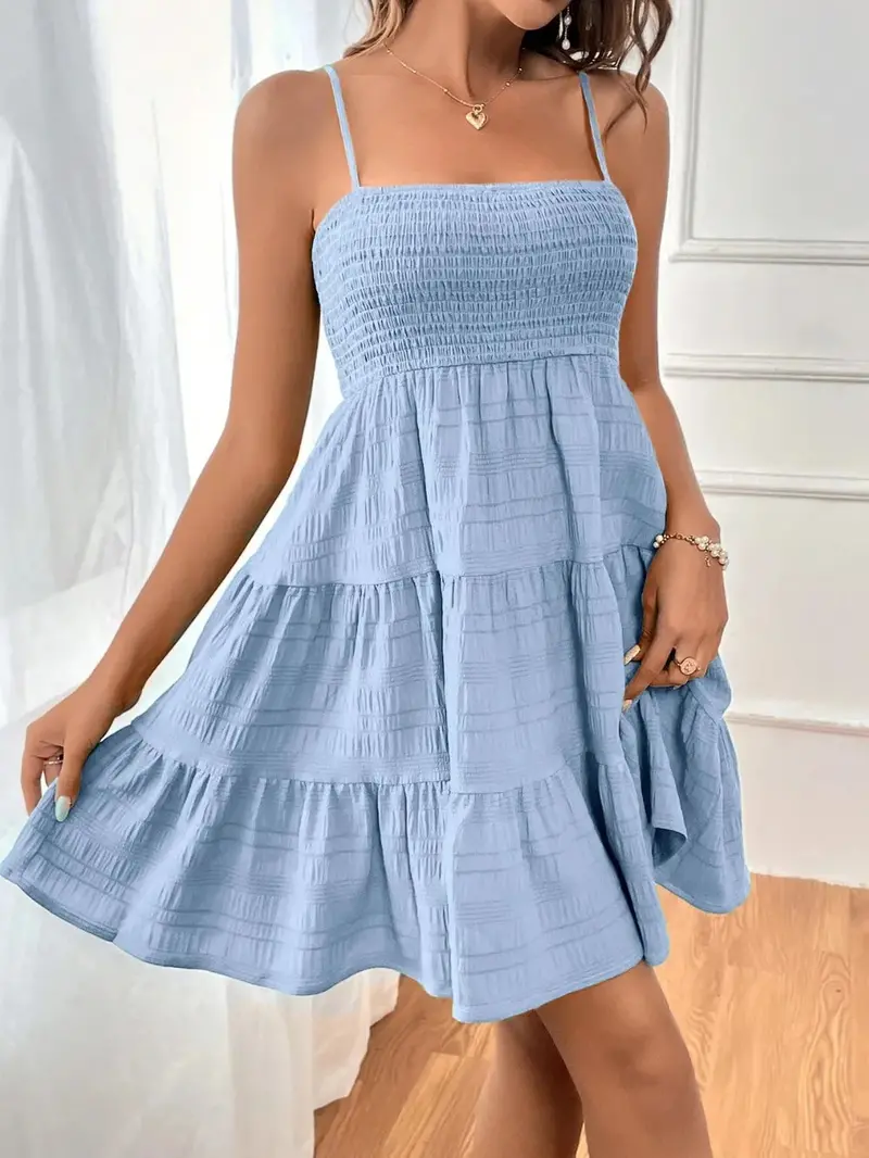 Smocked Tiered Sleeveless Mini Dress 16