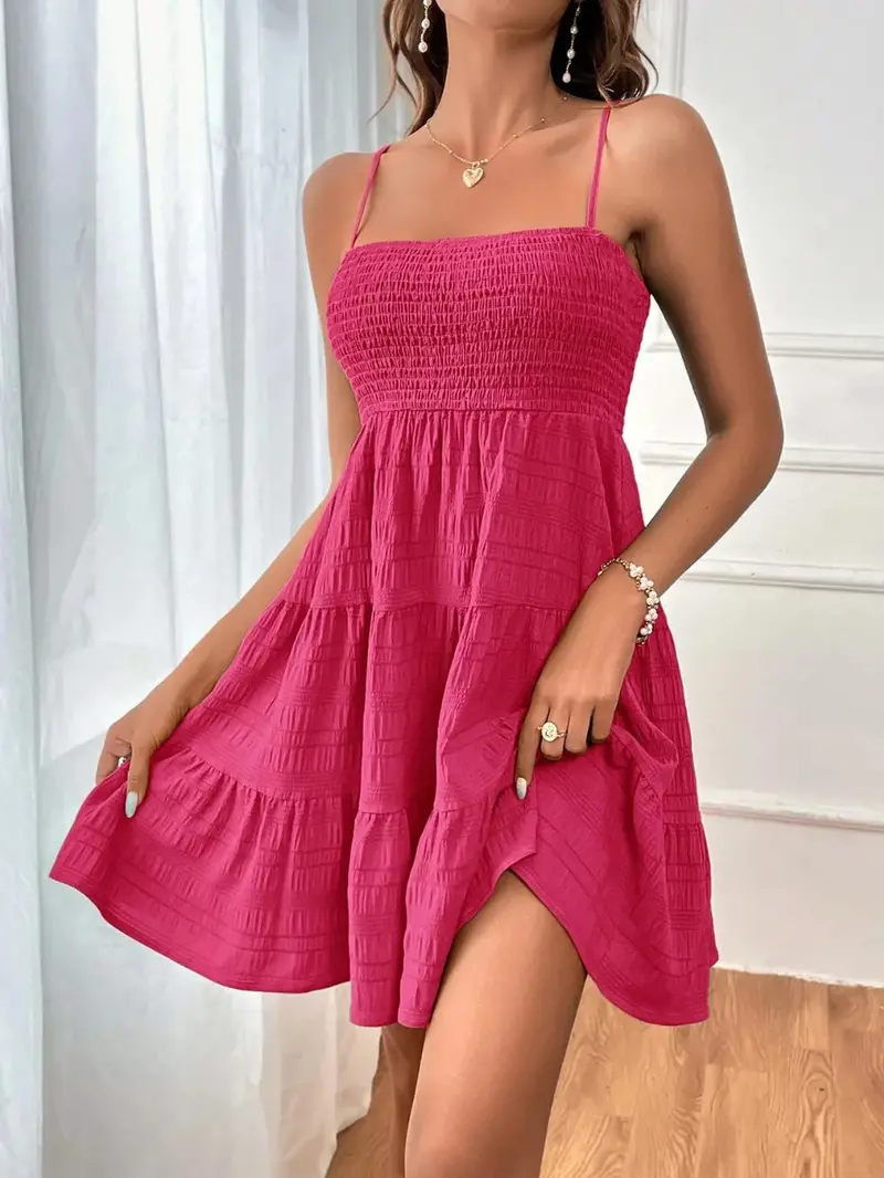 Smocked Tiered Sleeveless Mini Dress 19