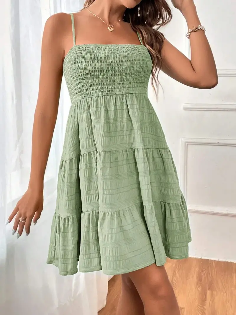 Smocked Tiered Sleeveless Mini Dress 22