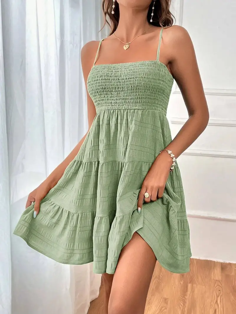 Smocked Tiered Sleeveless Mini Dress 26