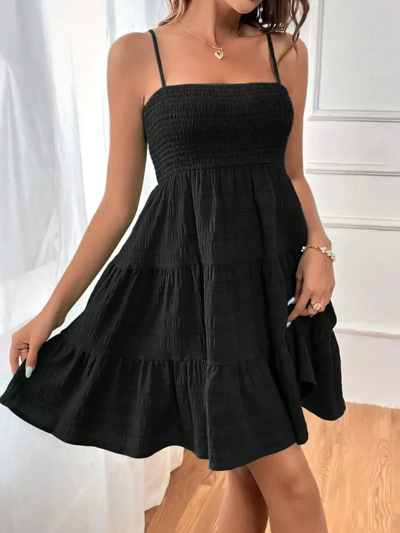 Smocked Tiered Sleeveless Mini Dress 31