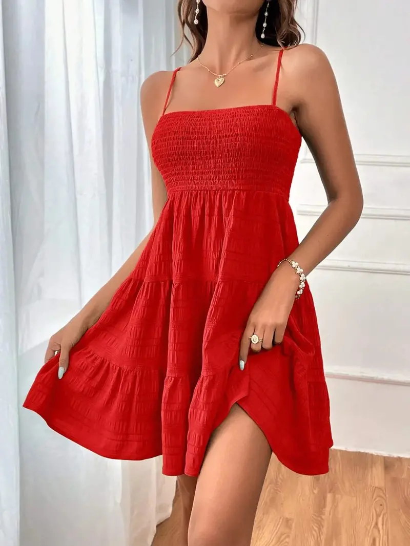 Smocked Tiered Sleeveless Mini Dress 32