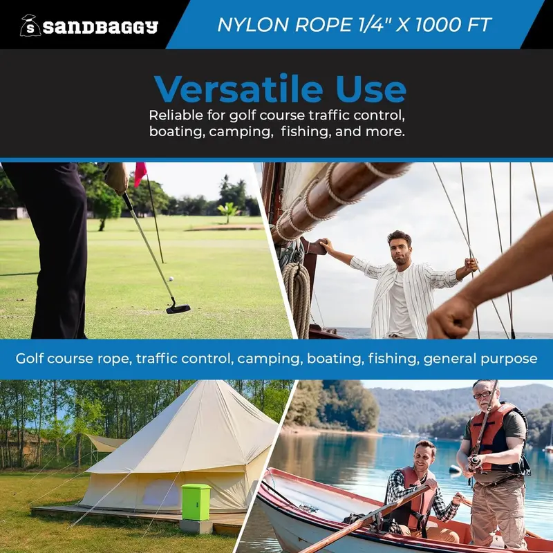 Solid Braid Nylon Rope 1/4" X 1000 Ft White | Golf Course Rope & Outdoor Use 3