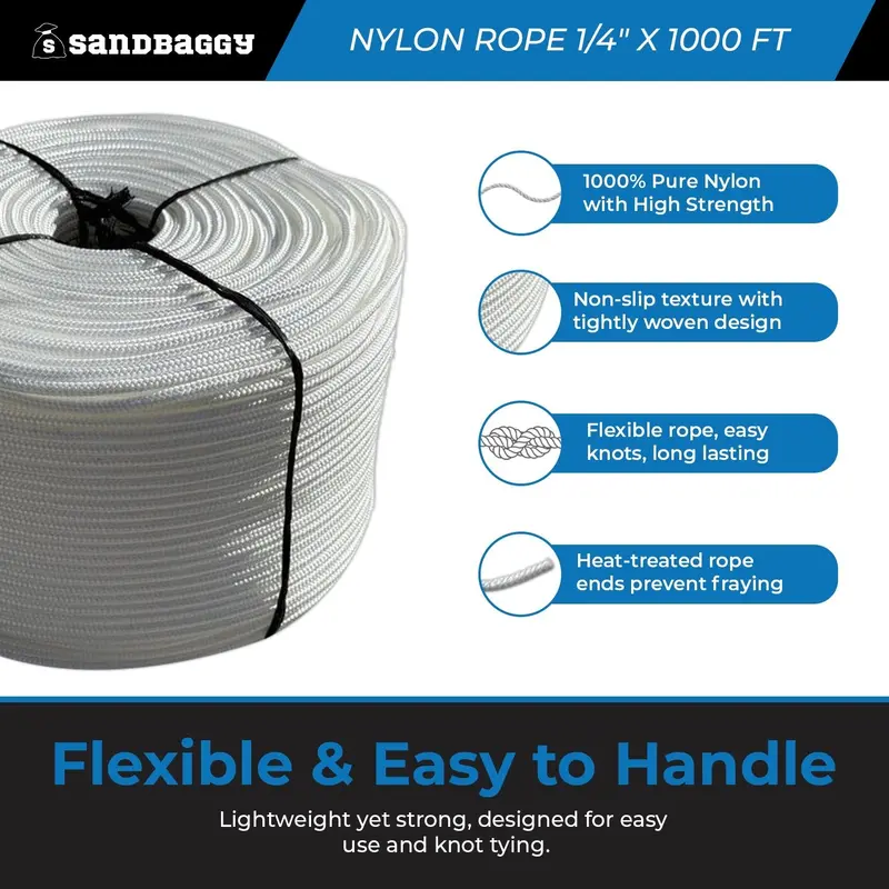 Solid Braid Nylon Rope 1/4" X 1000 Ft White | Golf Course Rope & Outdoor Use 5