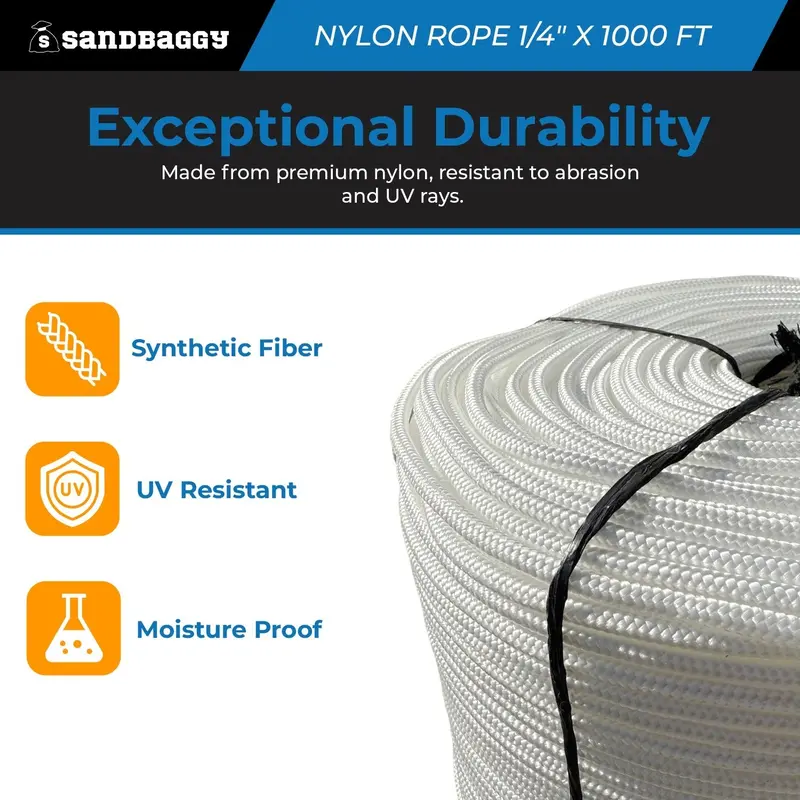 Solid Braid Nylon Rope 1/4" X 1000 Ft White | Golf Course Rope & Outdoor Use 6