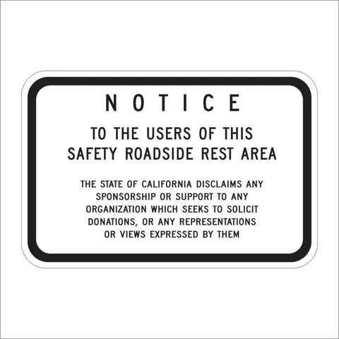 Sr2 (Ca) Rest Area Disclaimer Sign 1