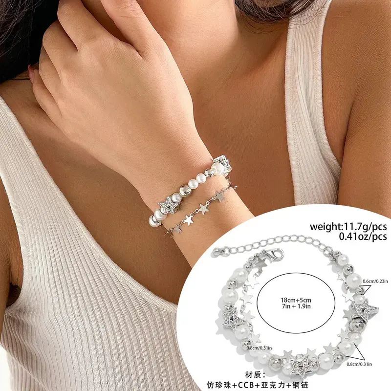 Star And Heart-Shaped Pendant Tassel Bracelet Set 2