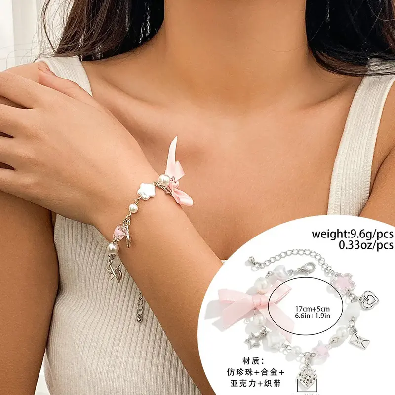 Star And Heart-Shaped Pendant Tassel Bracelet Set 3