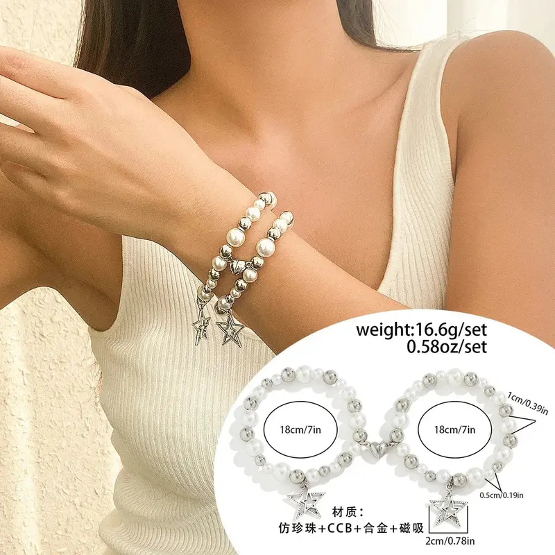 Star And Heart-Shaped Pendant Tassel Bracelet Set 4