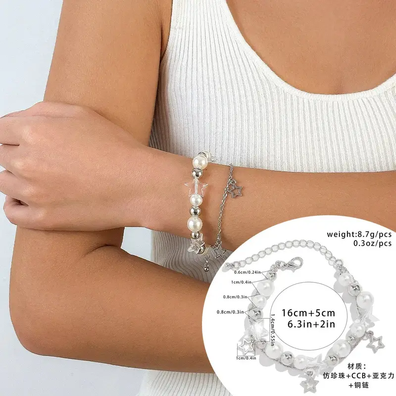Star And Heart-Shaped Pendant Tassel Bracelet Set 5