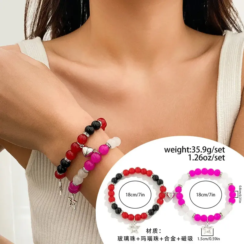 Star And Heart-Shaped Pendant Tassel Bracelet Set 5