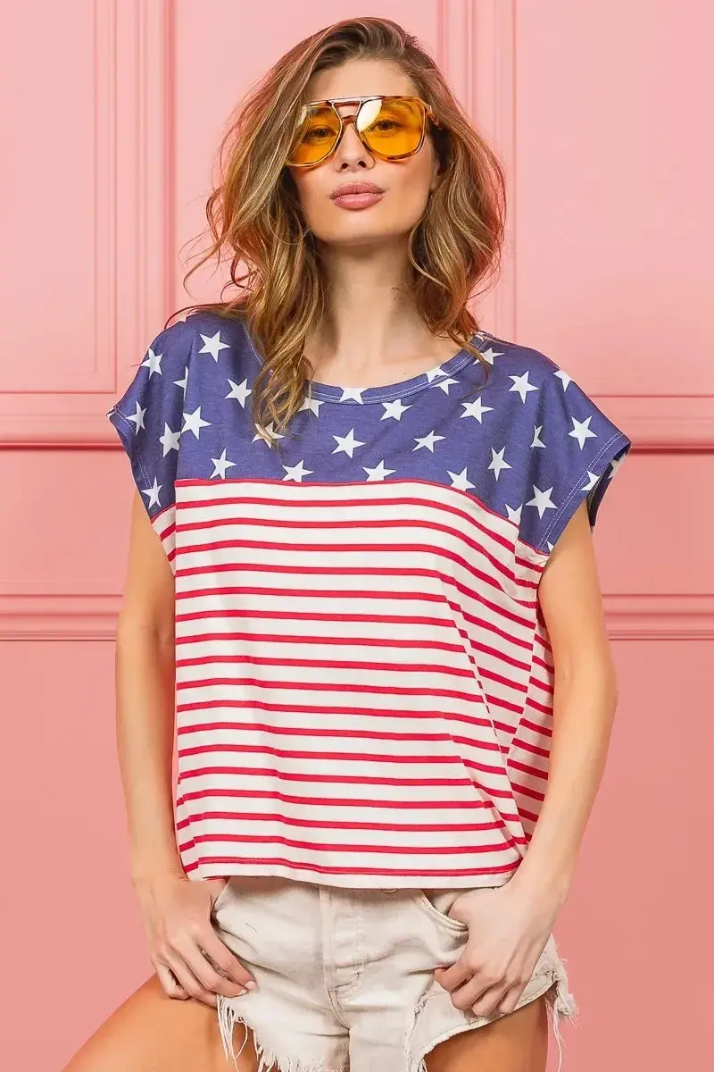 Star Rpinted With Stripe Combo Top 1