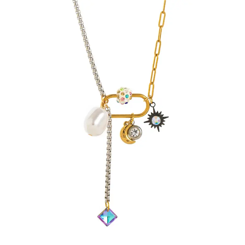 Starry Sky Moon Pearl Patchwork Necklace 1