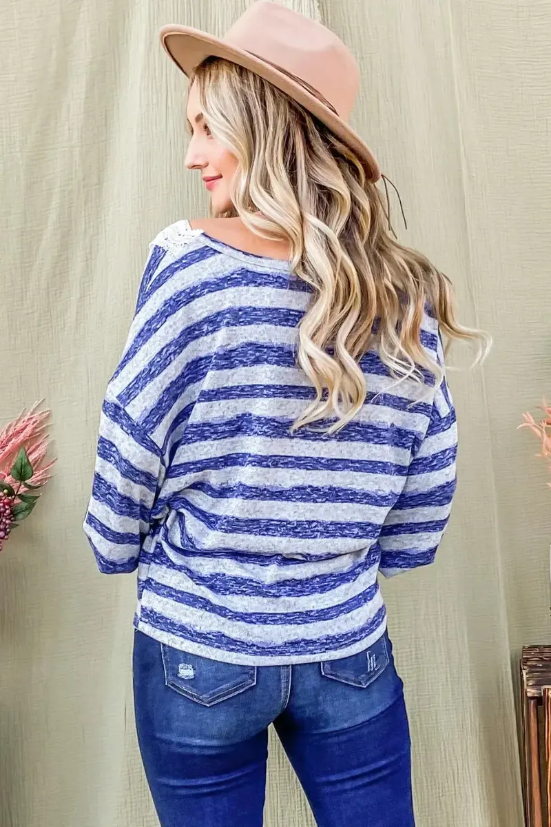 Striped Lace Detail V Neck Top 2