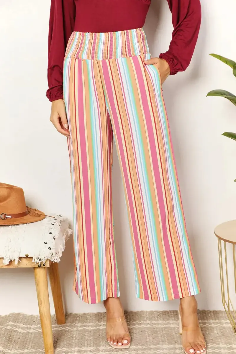 Striped Smocked Waist Pants With Pockets 1