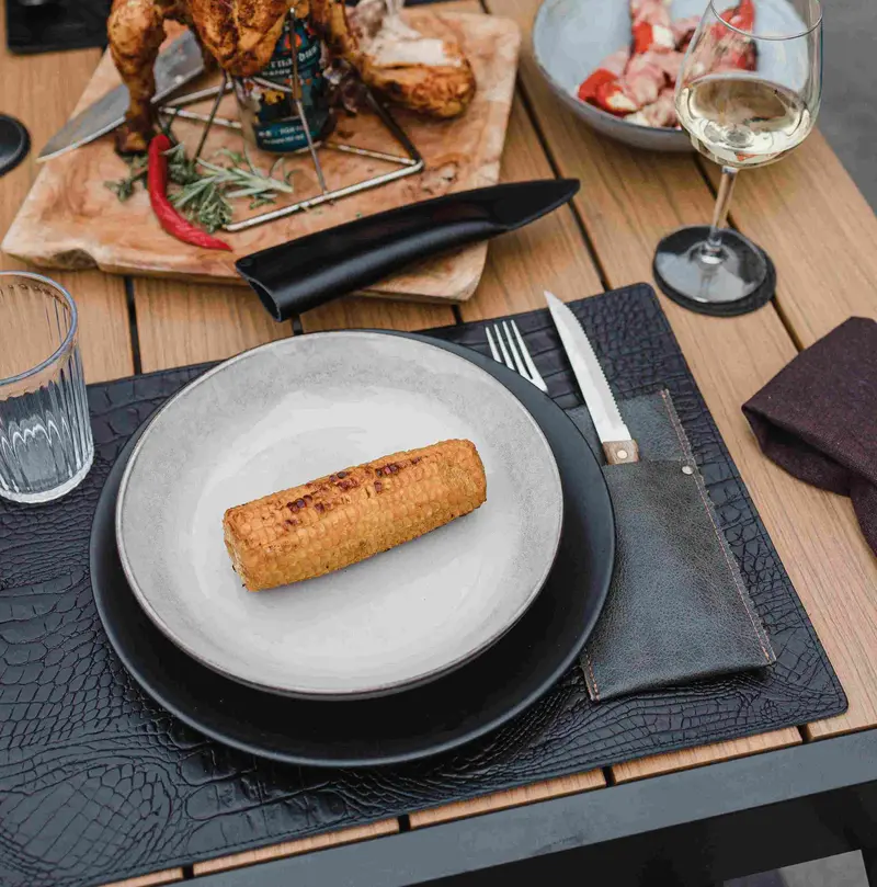 "Style" 2Pc Leather Placemats Set - Black Croco 1