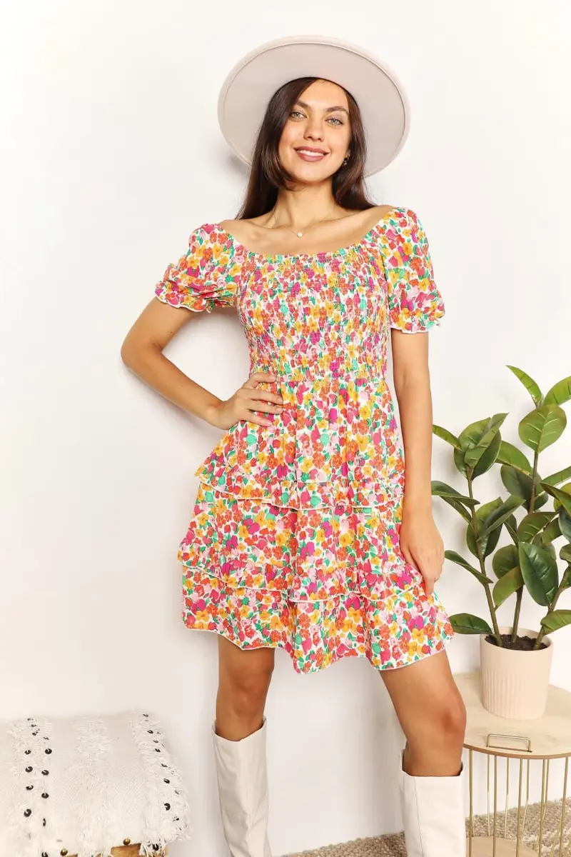 Sweetheart Neck Flounce Sleeve Mini Dress 1