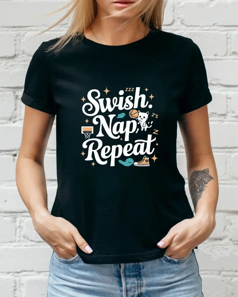 Swish Nap Repeat Basketball Crew Neck T-Shirt 3