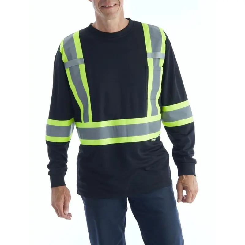 Terra Hi-Vis Long Sleeve Work Shirt 116525Bk - Black 1