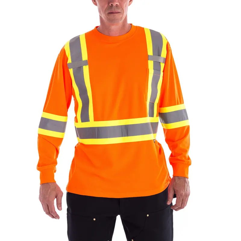 Terra Hi-Vis Long Sleeve Work Shirt 116525Or - Orange 1