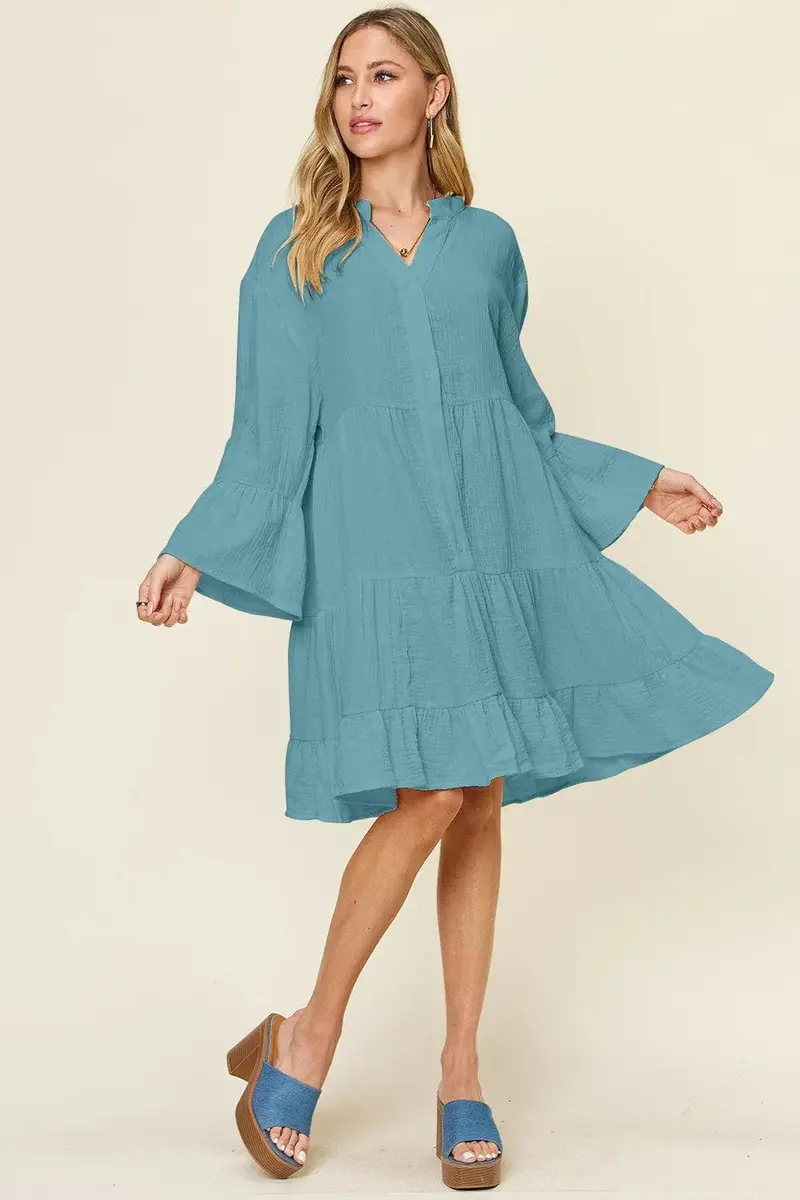 Texture Button Up Ruffle Hem Dress 3
