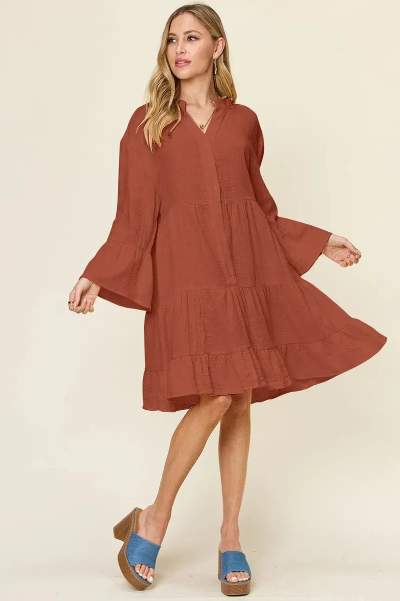 Texture Button Up Ruffle Hem Dress 5