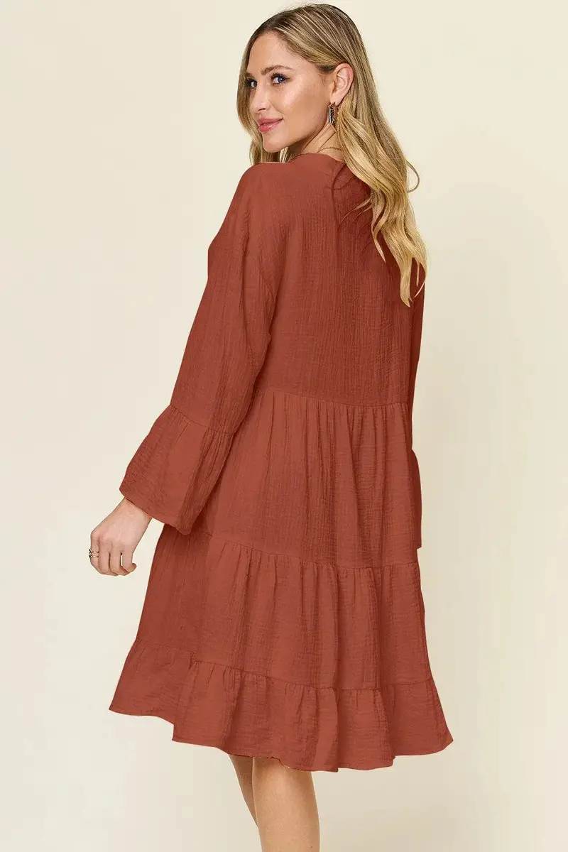 Texture Button Up Ruffle Hem Dress 6