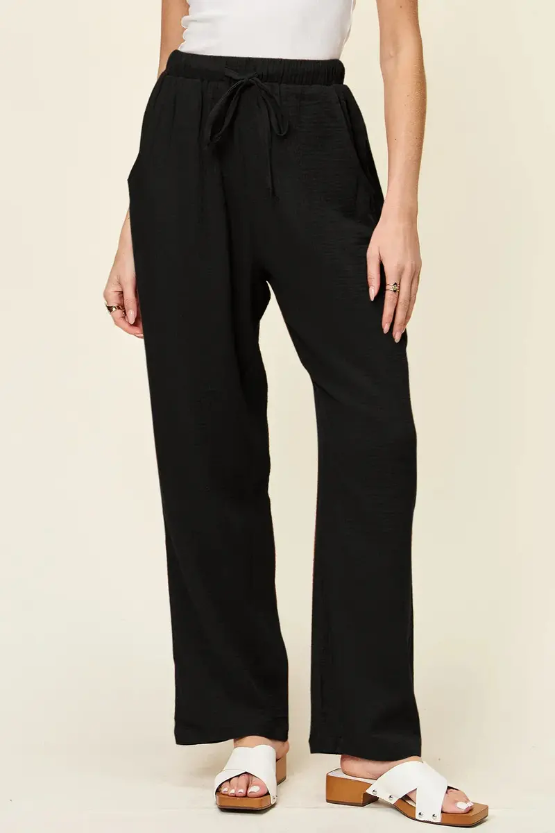 Texture Drawstring Straight Pants 1