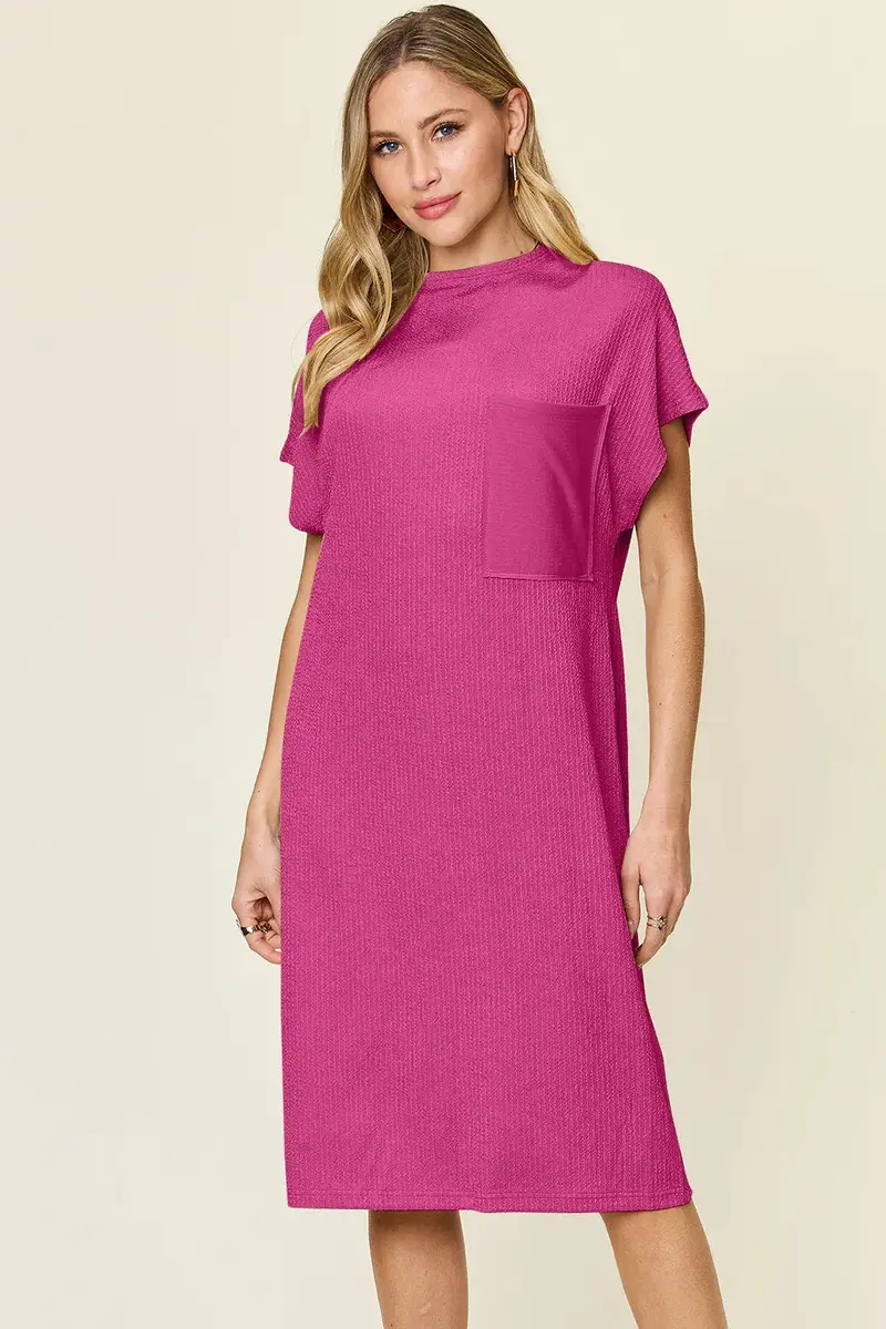 Texture Mock Neck Short Sleeve Dress 1