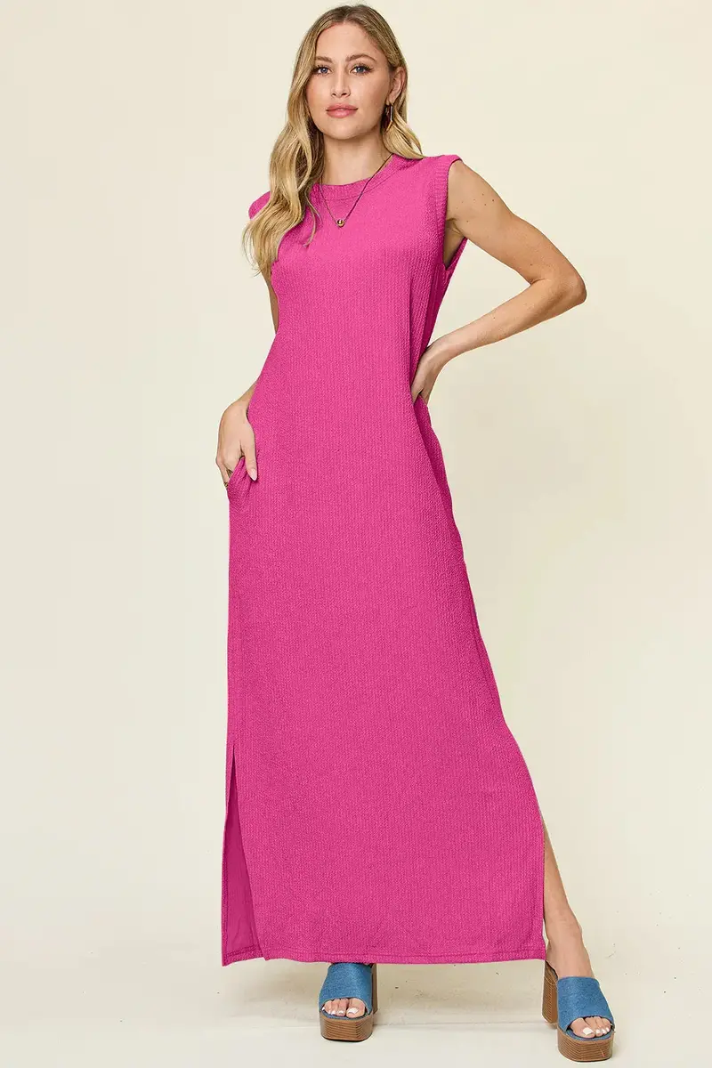 Texture Mock Neck Sleeveless Maxi Dress 1