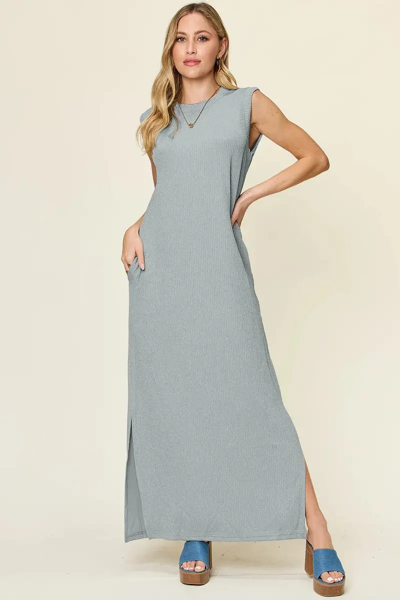 Texture Mock Neck Sleeveless Maxi Dress 5