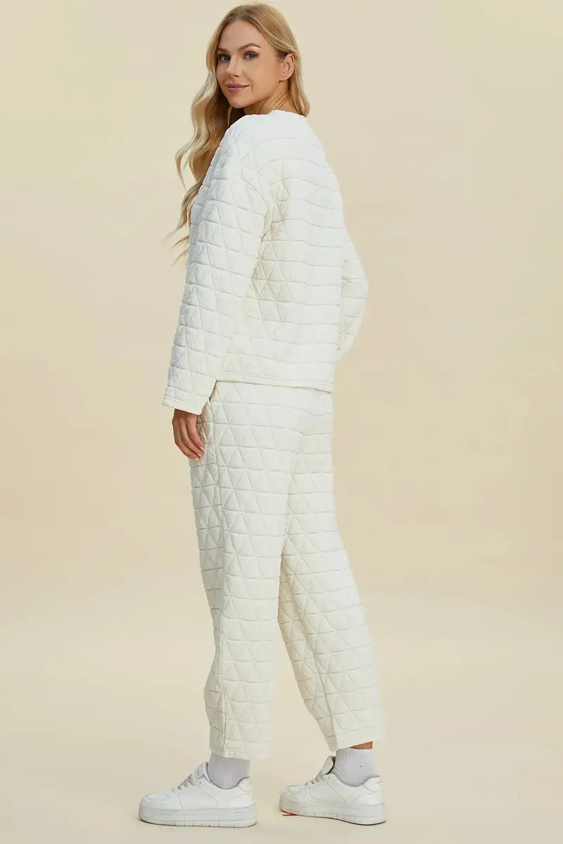 Texture Round Neck Long Sleeve Top And Pants Set 2