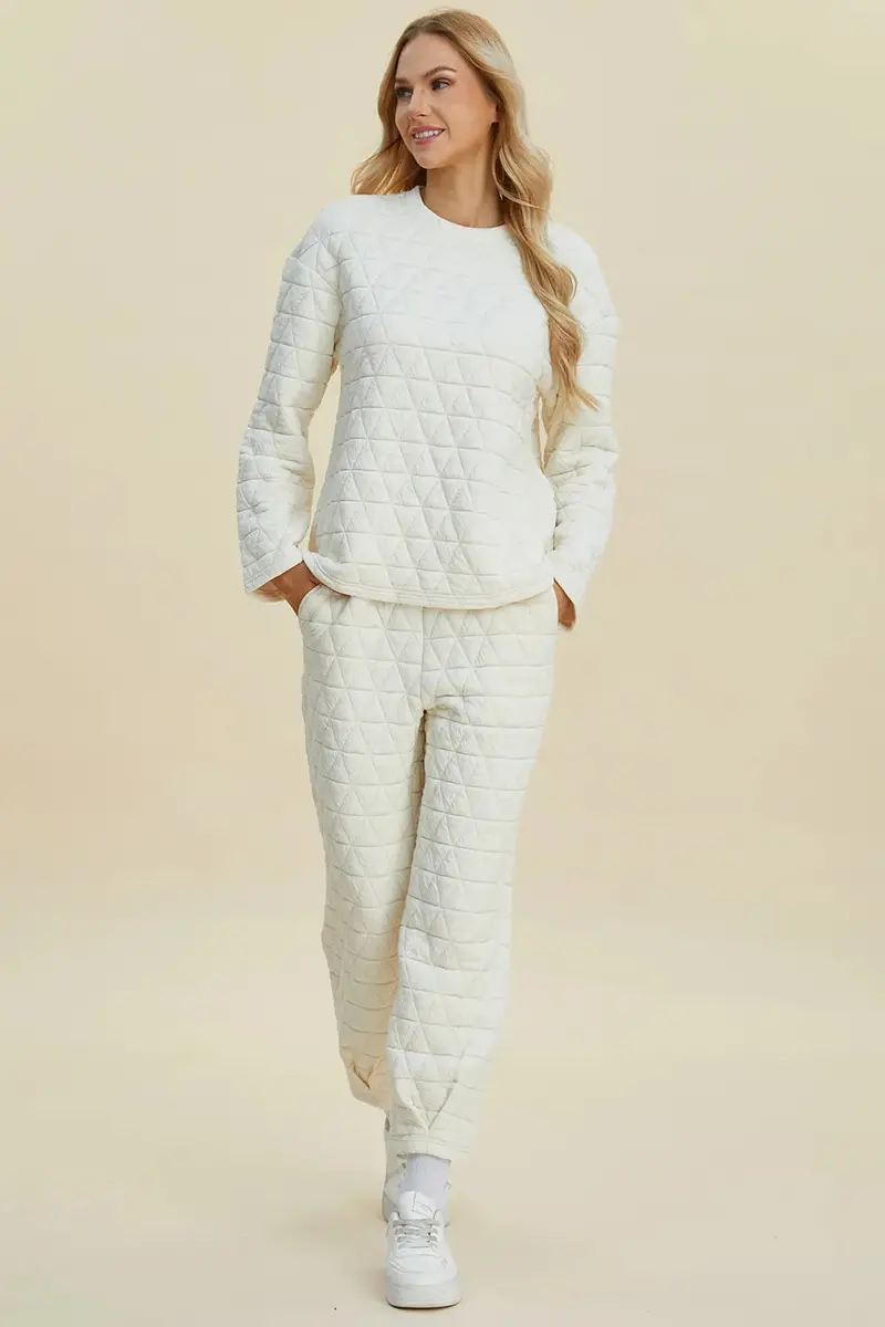 Texture Round Neck Long Sleeve Top And Pants Set 3