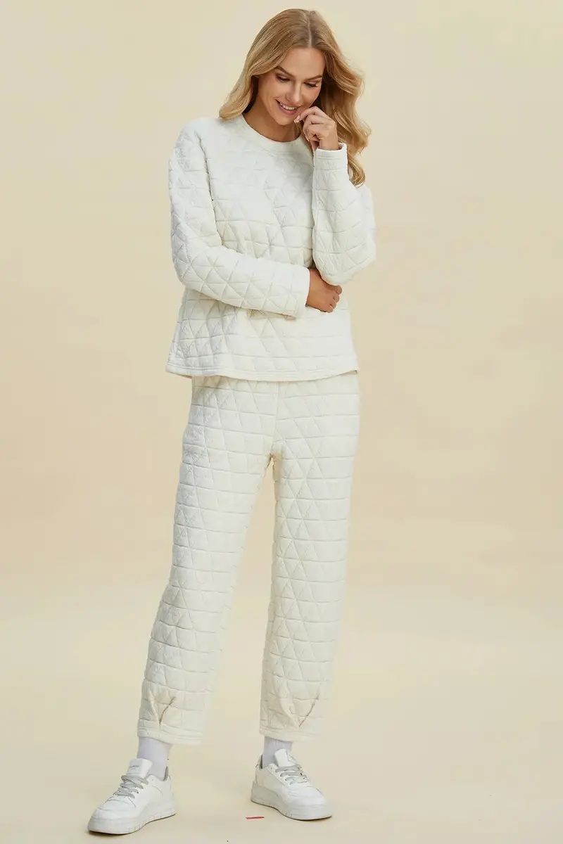 Texture Round Neck Long Sleeve Top And Pants Set 4