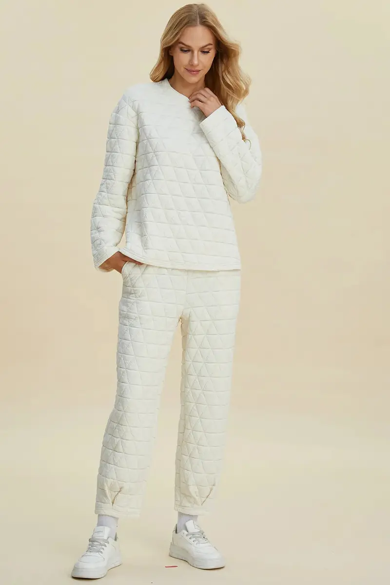 Texture Round Neck Long Sleeve Top And Pants Set 5