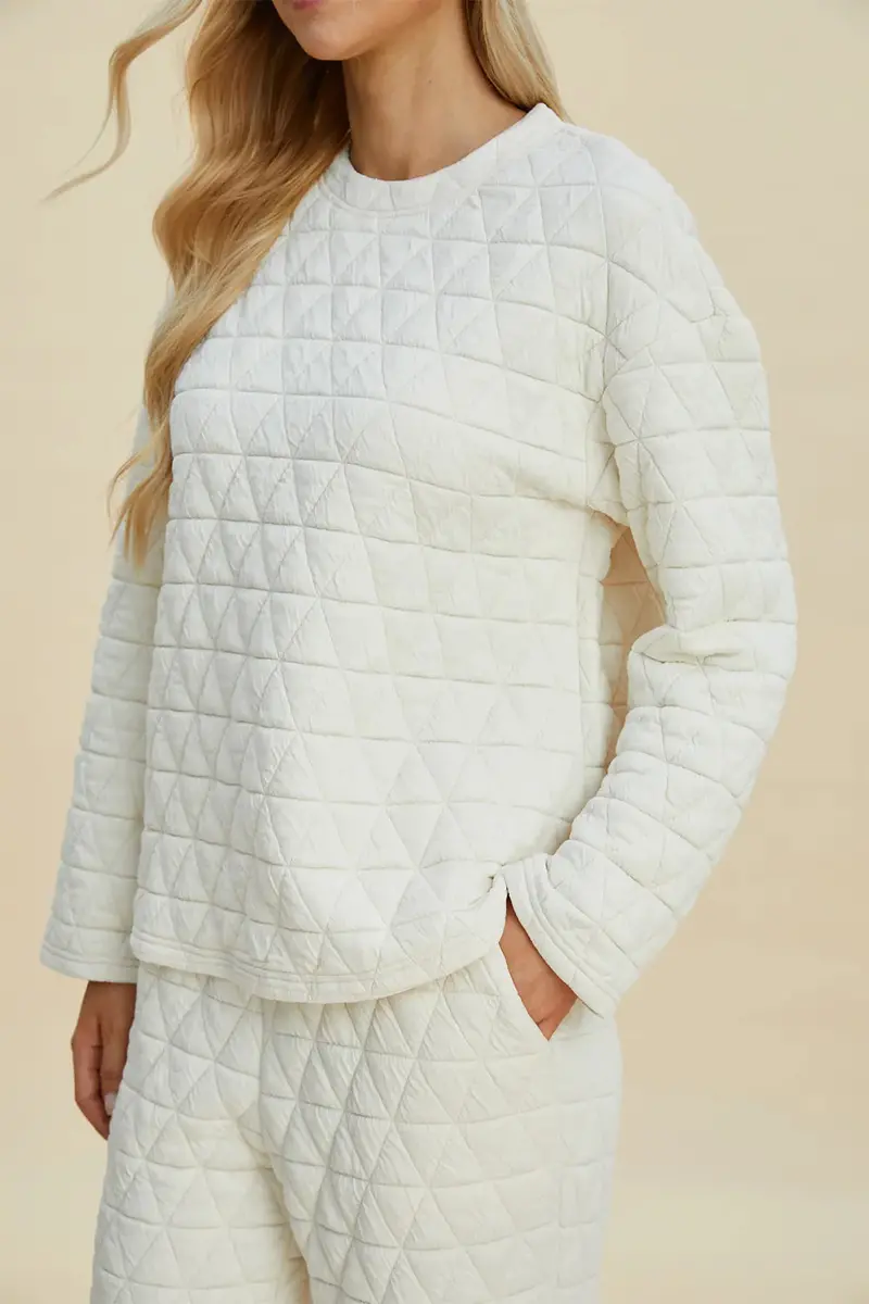 Texture Round Neck Long Sleeve Top And Pants Set 6