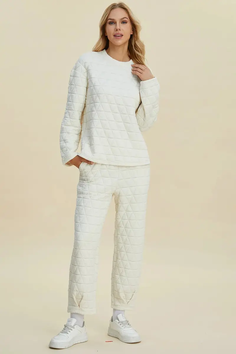 Texture Round Neck Long Sleeve Top And Pants Set 8